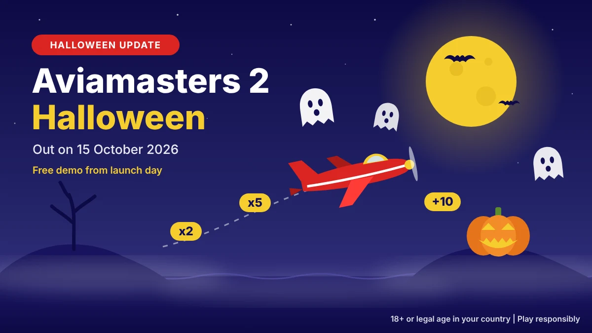 Aviamasters 2 Halloween – red plane flying past ghosts and a jack-o’-lantern under a full moon